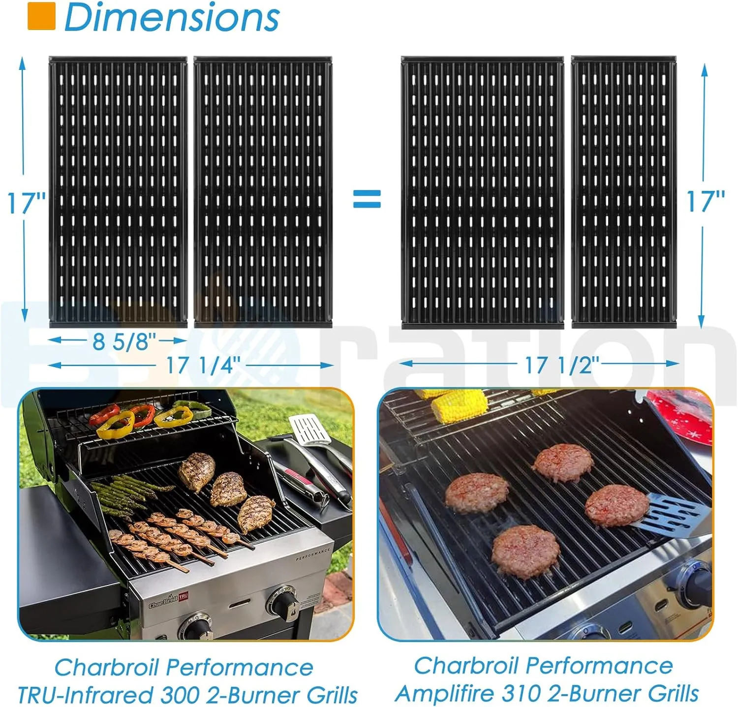 17" Grill Grate for Charbroil Performance TRU-Infrared/Amplifire 2 Burner 463633316 463655621 463655021 463672016 463672216 G327-1100-W1 G460-0500-W1 for Charbroil Grill Replacement Parts