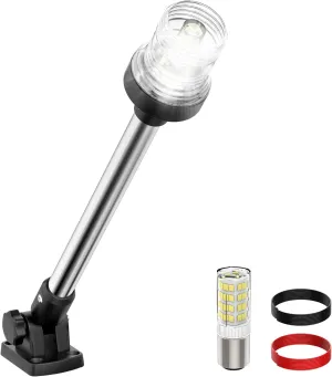 18 Inches Anchor Light Stern Lights for Boats LED Waterproof IP67, White Fold Down Rear Boat Navigation Lights, 3NM Visible Boat Running Light LED Marine for Pontoon, Bass Boats (12-24V)