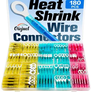 180Pcs Heat Shrink Wire Connectors Kit - Waterproof Marine Automotive Battery Electrical Crimp Terminals Set, Ring Fork Spade Butt Splices