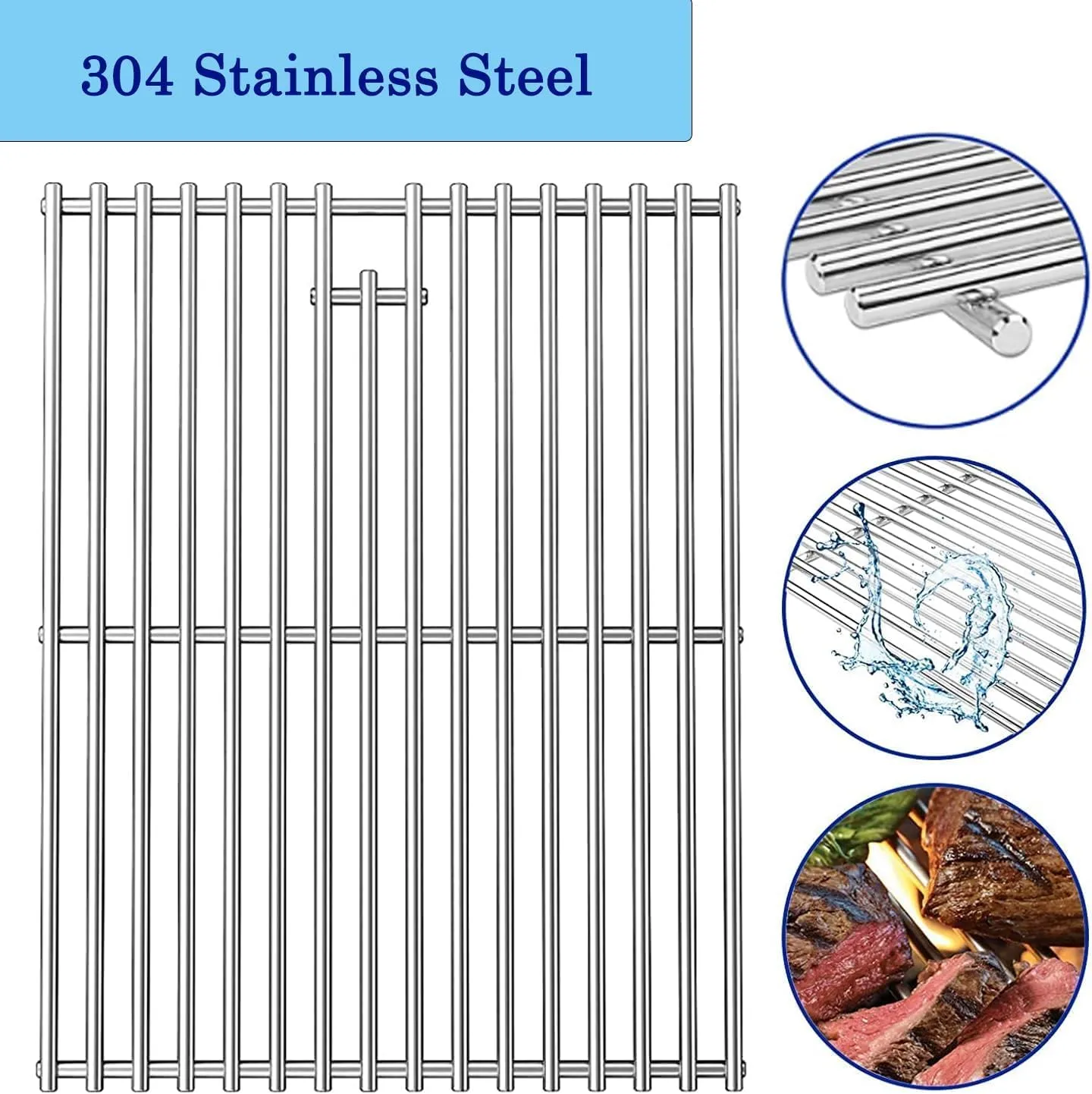 19.5 Inch Stainless Steel Cooking Grate for Home Depot Nexgrill 4 Burner 720-0830H, 720-0830D, 720-0783E, 720-0783C, BBQ Grids Grill Grates Replacement Parts for Kenmore Uniflame, Set of 2