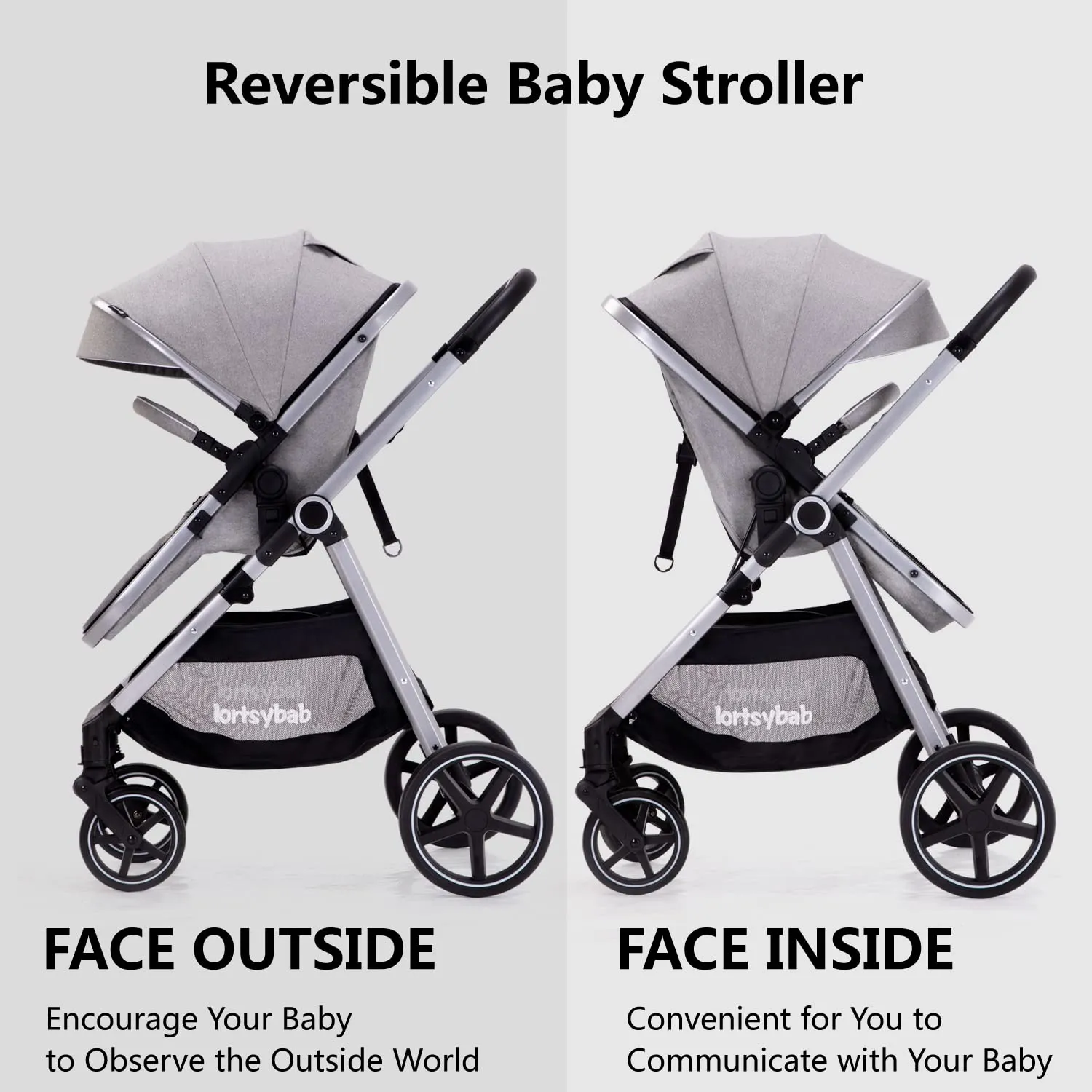 2-in-1 Baby Stroller with Bassinet Mode - Folding Infant Newborn Pram Stroller with Reversible Seat - Toddler Strollers for 0-36 Months Old Babies (Gery)