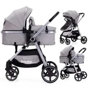 2-in-1 Baby Stroller with Bassinet Mode - Folding Infant Newborn Pram Stroller with Reversible Seat - Toddler Strollers for 0-36 Months Old Babies (Gery)
