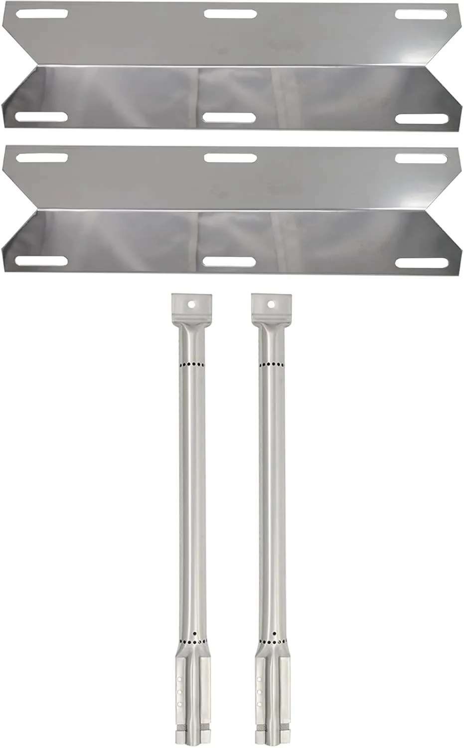 2-Pack BBQ Gas Grill Tube Burner & Heat Shield Plate Tent Replacement Parts for Charmglow 720-0396 - Compatible Barbeque Stainless Steel Pipe Burners & Flame Tamer, Guard, Deflector, Flavorizer Bar