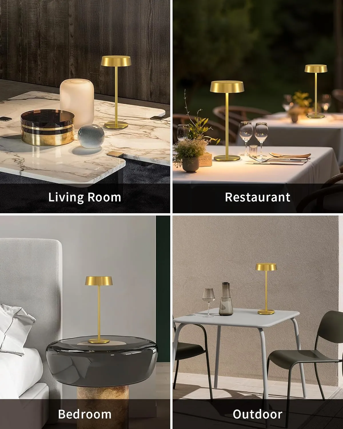 2 Pack Cordless Table Lamps, Rechargeable Lamp with 5000mAh Battery Operated, Touch Lamps, Portable Indoor/Outdoor Lamp for Kitchen Living Room Bedroom, Waterproof (Gold)