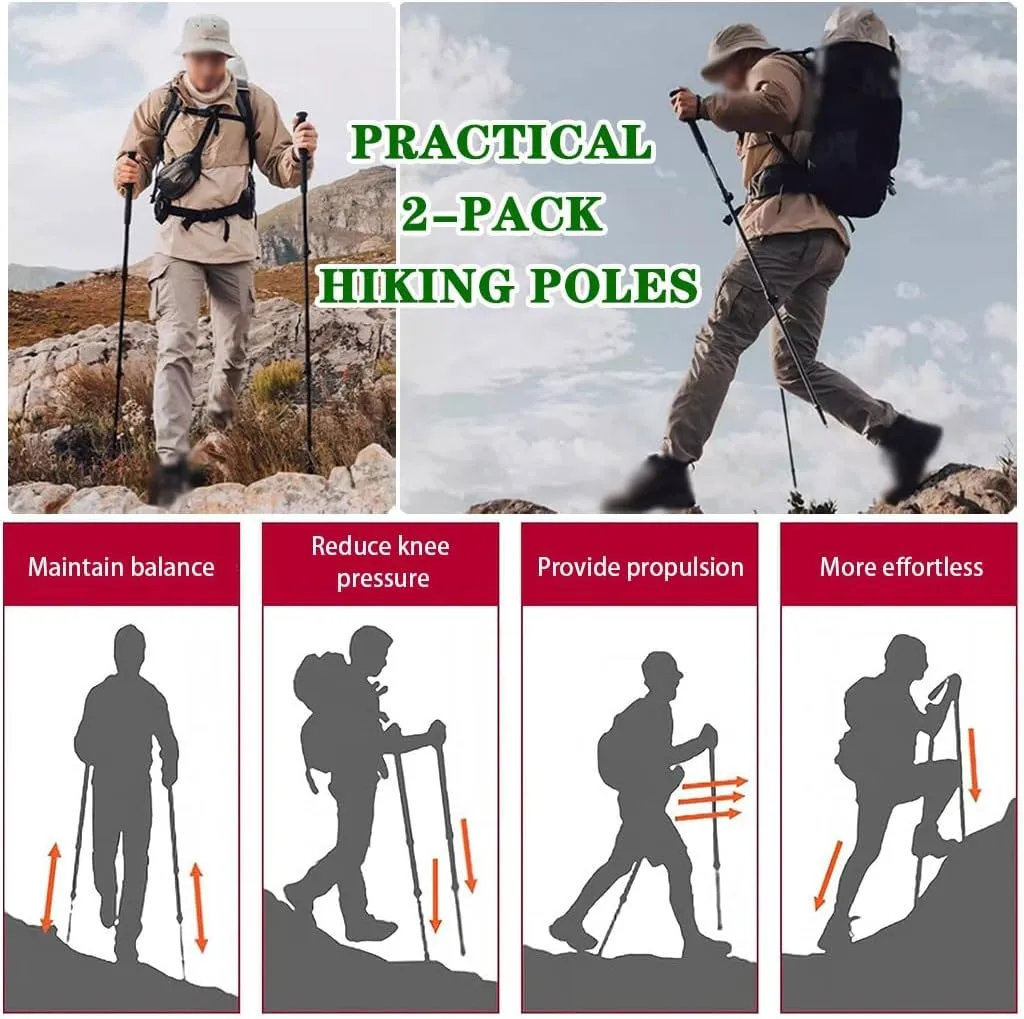 2-Pack Summer Trekking Poles, Retractable Walking Stick with Cork Grip, Non-Slip, Carbon Fiber   Aluminum Alloy, for Climbing, Traveling