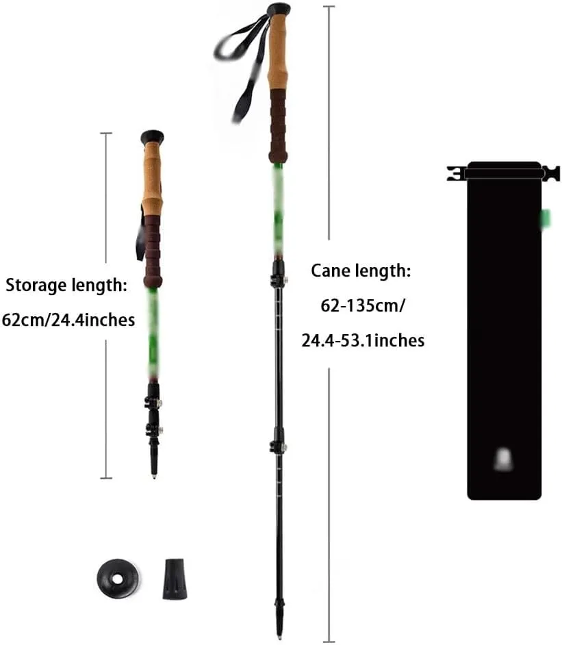 2-Pack Summer Trekking Poles, Retractable Walking Stick with Cork Grip, Non-Slip, Carbon Fiber   Aluminum Alloy, for Climbing, Traveling