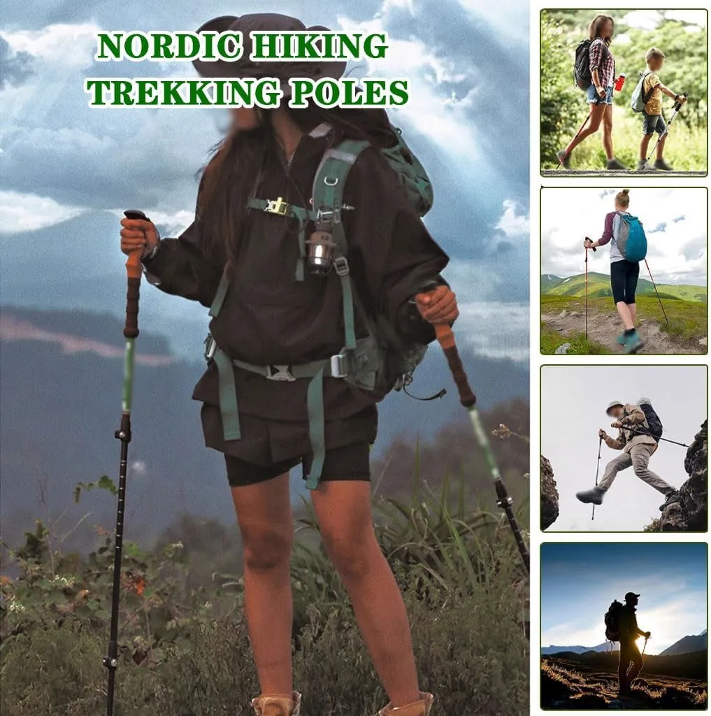 2-Pack Summer Trekking Poles, Retractable Walking Stick with Cork Grip, Non-Slip, Carbon Fiber   Aluminum Alloy, for Climbing, Traveling
