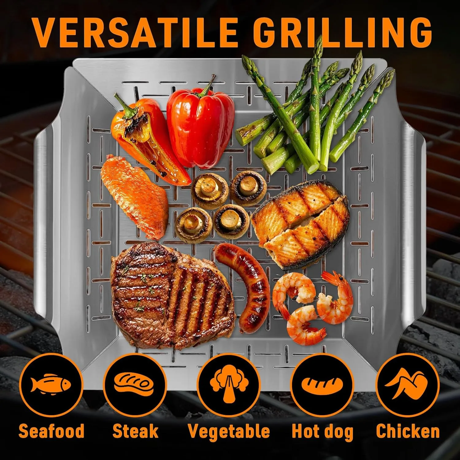 2 Pack Vegetables Grill Baskets for Veggies,Grill Basket for Outdoor Grill,Stainless Steel Grill Basket,Grilling Accessories for & Smokers