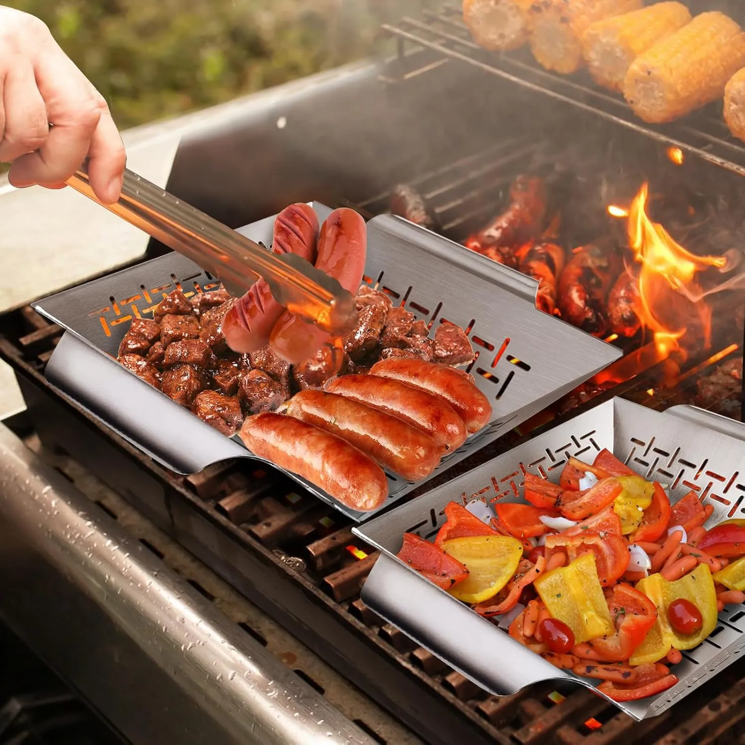 2 Pack Vegetables Grill Baskets for Veggies,Grill Basket for Outdoor Grill,Stainless Steel Grill Basket,Grilling Accessories for & Smokers