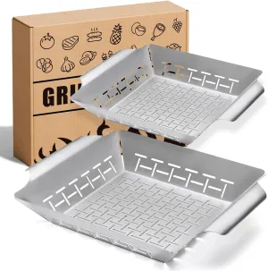 2 Pack Vegetables Grill Baskets for Veggies,Grill Basket for Outdoor Grill,Stainless Steel Grill Basket,Grilling Accessories for & Smokers