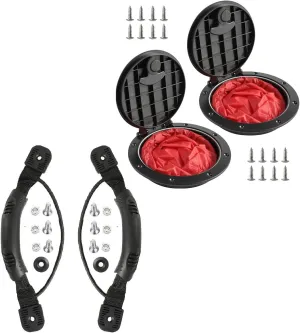2 PCS 6'' Black Deck Plate Kit Deck Hatch with Storage Bag and 2 Pcs Black Kayak Carry Handles