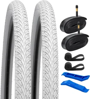 2-PCS 700C Road Bike Tires 700x35C/37-622 and 700C Heavy Duty Bike Tubes AV48mm Schrader Valve Compatible with 700x33C 700 x 35C 700x36C 700x37C Bike Bicycle Tires and Tubes (Y-809)