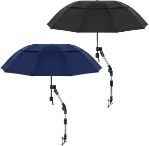 2 Pcs Large Double Canopy Beach Umbrella with Adjustable Clamp Inverted Golf Portable Compact Sun Umbrella for Chair Stroller Golf Cart Patio Fishing