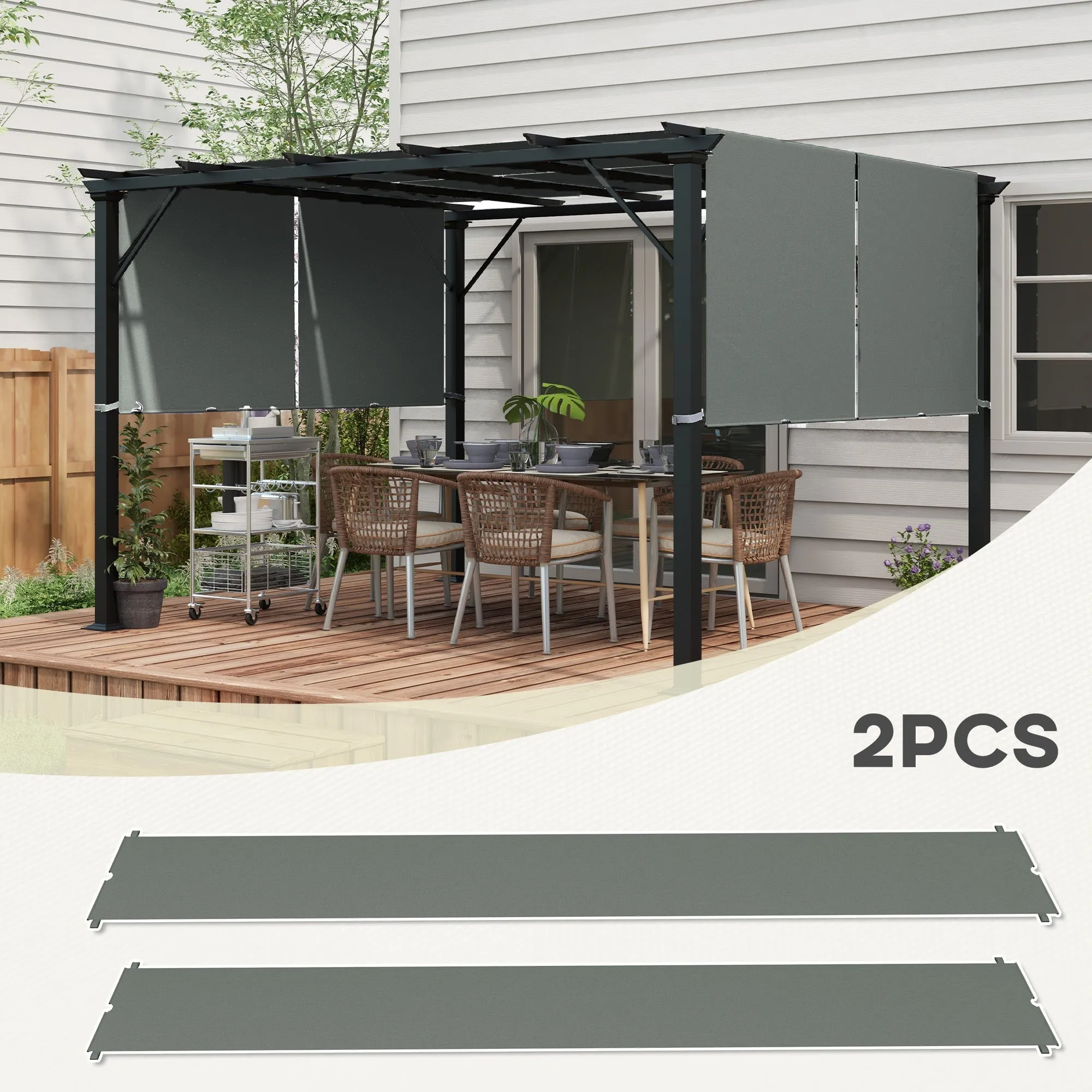 2 PCS UV Protection Pergola Cover, Easy to Install, for 3 x 3m Pergola, Dark Grey