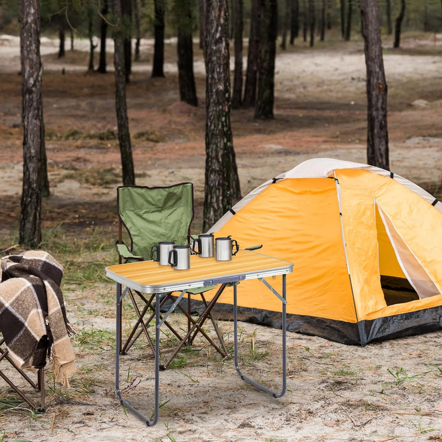 2.0 Ft Folding Portable Camping Table, RV Dining Tables for Inside, Outdoor Camping for 2 People, Tailgate, BBQ, Picnic, Cooking, Beach, Garden, Party, Yellow