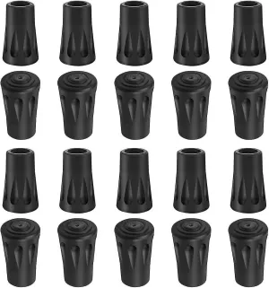 20 Hiking Pole Tips - Black Rubber Replacement Tips for Trekking Walking Poles