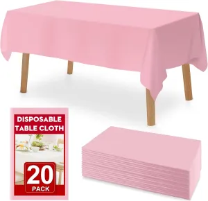 20 Pack Pink Plastic Table Cloths Disposable，54 x 108 Inches Plastic Table Cover for Rectangle Tables，Disposable Tablecloth for Dinning，Parties，BBQ，Wedding，Outdoor