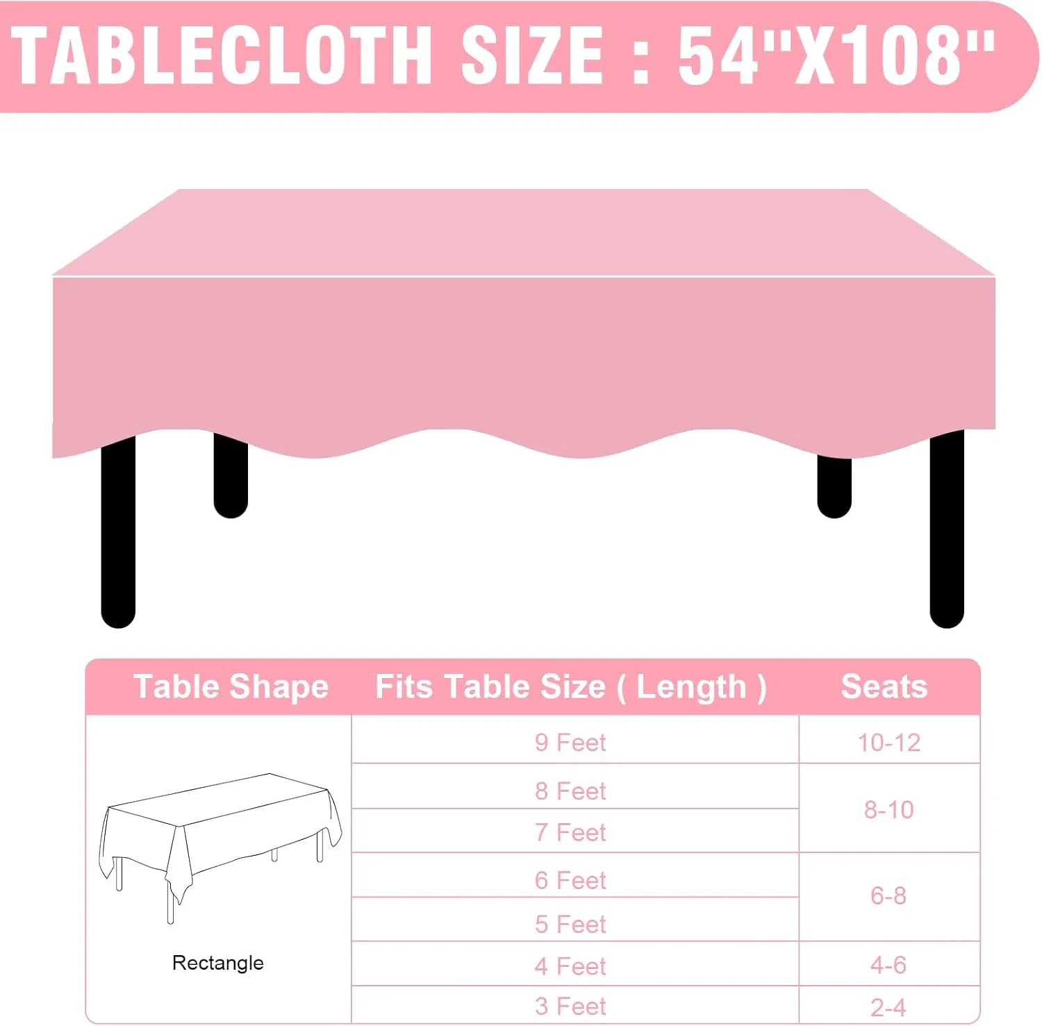 20 Pack Pink Plastic Table Cloths Disposable，54 x 108 Inches Plastic Table Cover for Rectangle Tables，Disposable Tablecloth for Dinning，Parties，BBQ，Wedding，Outdoor