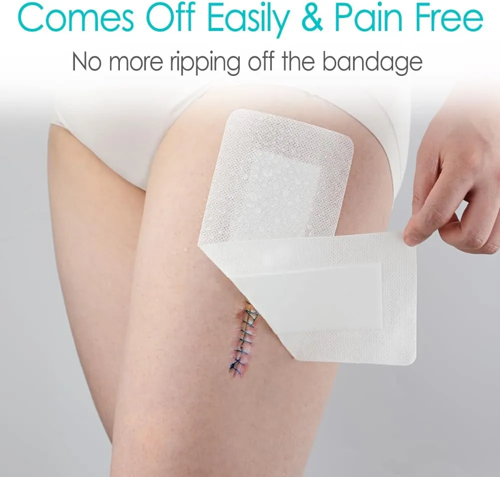 20 Pcs Waterproof Knee Replacement Dressing | 4x10 Inch Long Post-Surgery Gauze Bandage with Adhesive Border   Non-Stick Central Pad, Hip Wound Incision Recovery