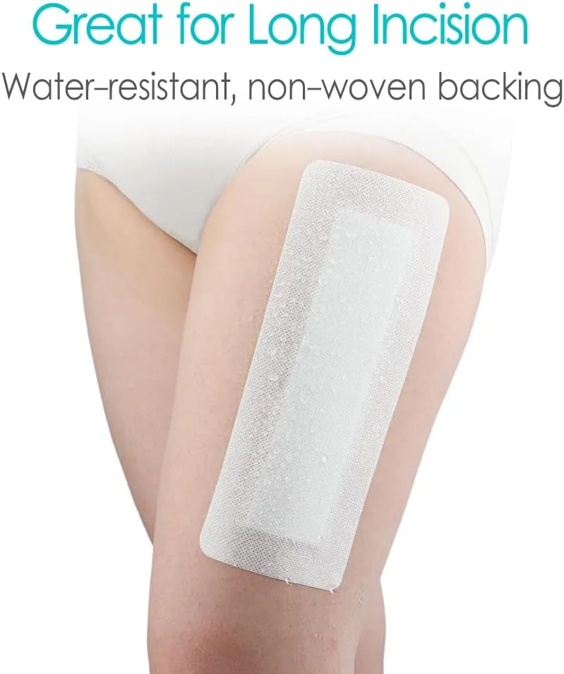 20 Pcs Waterproof Knee Replacement Dressing | 4x10 Inch Long Post-Surgery Gauze Bandage with Adhesive Border   Non-Stick Central Pad, Hip Wound Incision Recovery