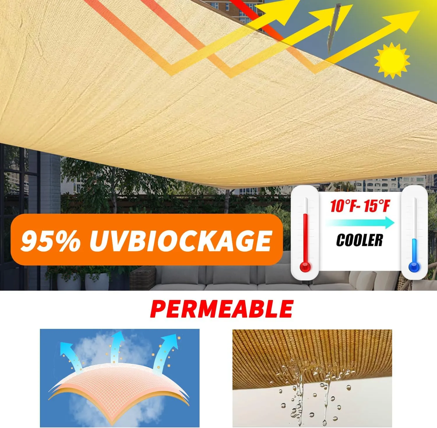 20' x20'x20' Sun Shade Sail Curved Commercial Outdoor Shade Cover Turquoise Triangle Heavy Duty Permeable 185GSM UV Block Sunshade for Backyard Yard Deck Patio Garden Outdoor Activities and Facility