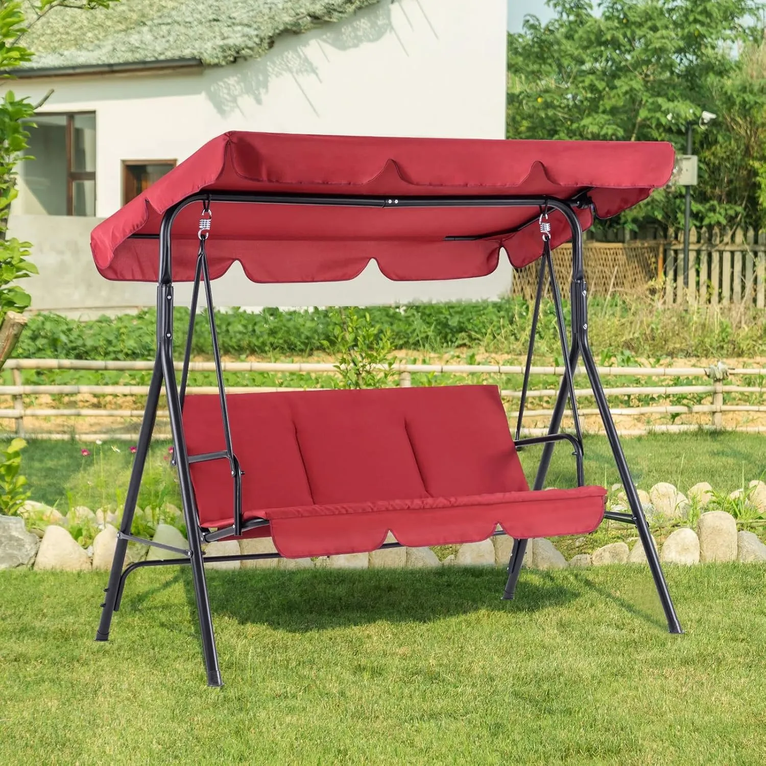 2024 New Swing Chair Canopy Replacement, Outdoor Patio Swing Replacement top 2 and 3 Seater Waterproof Windproof Anti-UV, Heavy Duty Rip Proof Hammock Top Outdoor Swing Covers (Red, 65x45x6inch)