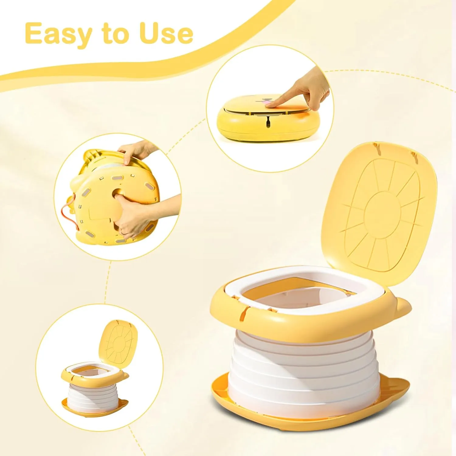2025 Upgraded Portable Potty Training Toilet Seat for Toddlers Boys and Girls,Travel Potty Foldable,Toilet Apply Outdoor, Camping, Indoor (Yellow) by Yszawmx, Including a roll of garbage bags