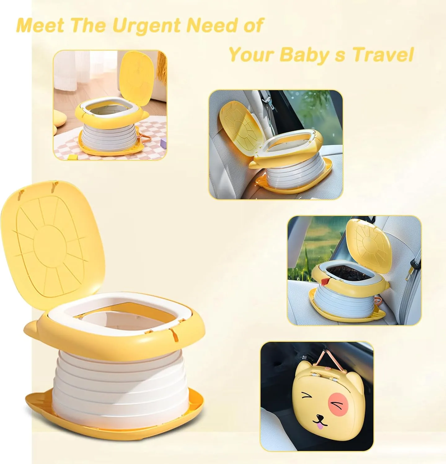 2025 Upgraded Portable Potty Training Toilet Seat for Toddlers Boys and Girls,Travel Potty Foldable,Toilet Apply Outdoor, Camping, Indoor (Yellow) by Yszawmx, Including a roll of garbage bags