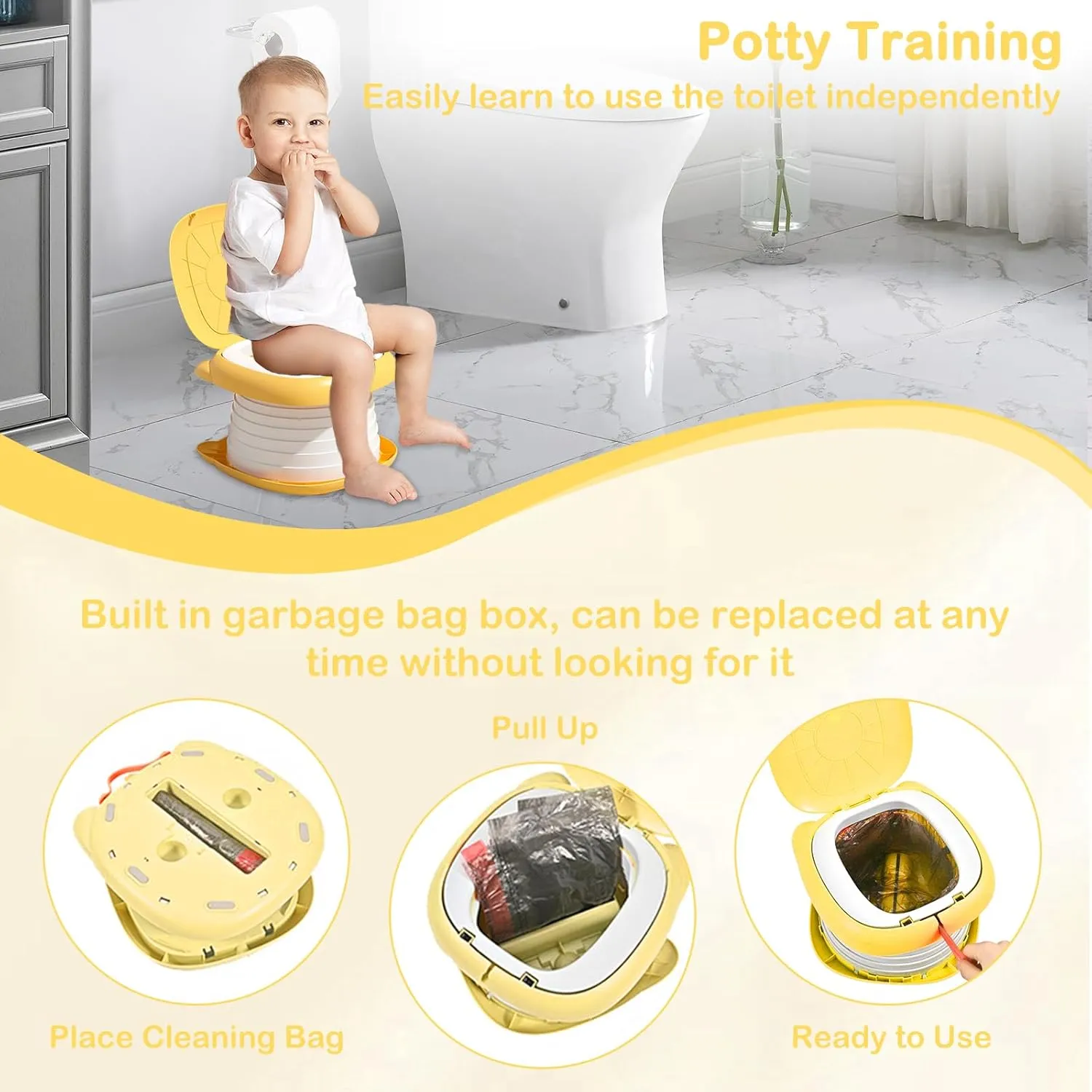 2025 Upgraded Portable Potty Training Toilet Seat for Toddlers Boys and Girls,Travel Potty Foldable,Toilet Apply Outdoor, Camping, Indoor (Yellow) by Yszawmx, Including a roll of garbage bags