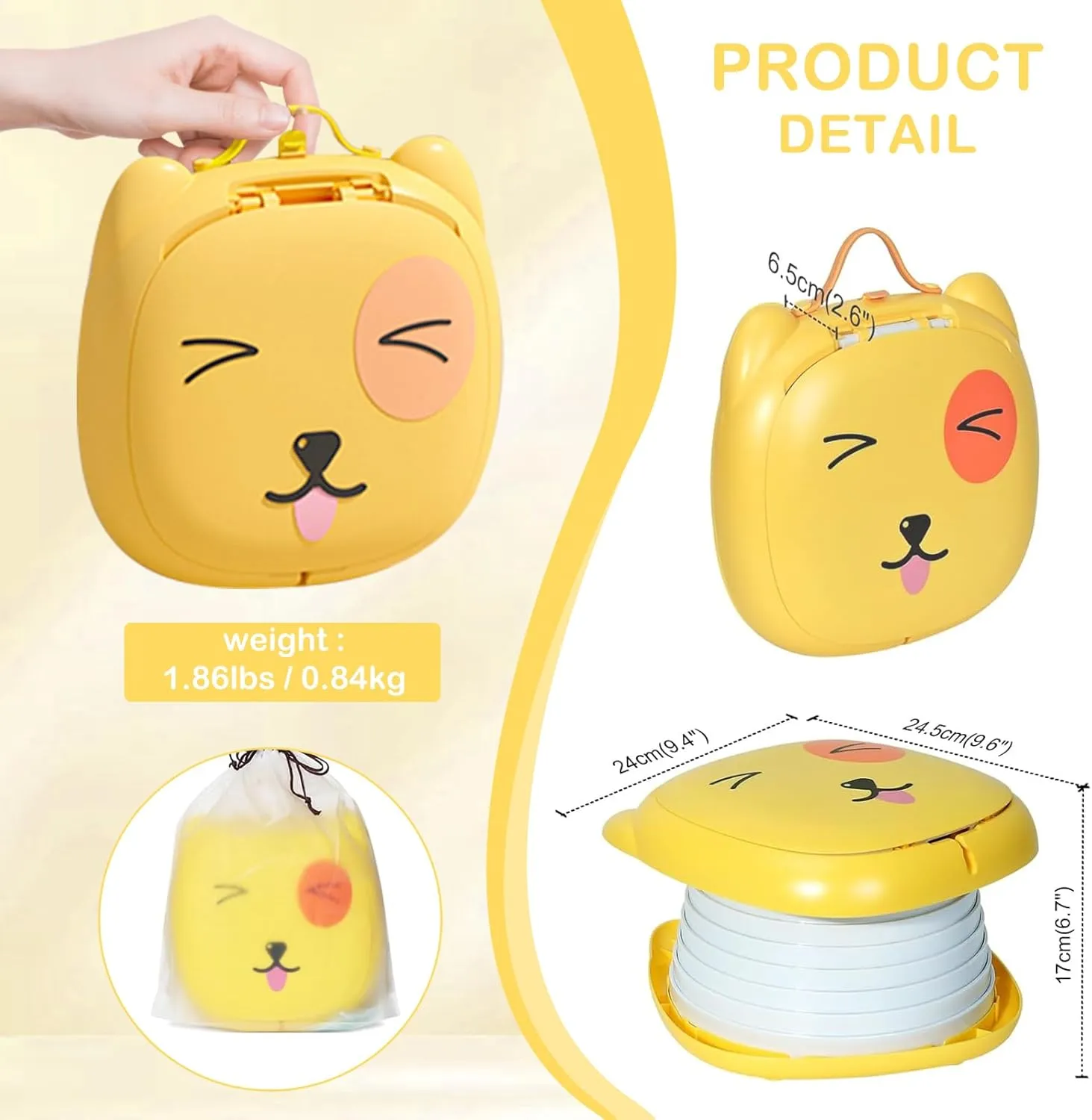 2025 Upgraded Portable Potty Training Toilet Seat for Toddlers Boys and Girls,Travel Potty Foldable,Toilet Apply Outdoor, Camping, Indoor (Yellow) by Yszawmx, Including a roll of garbage bags