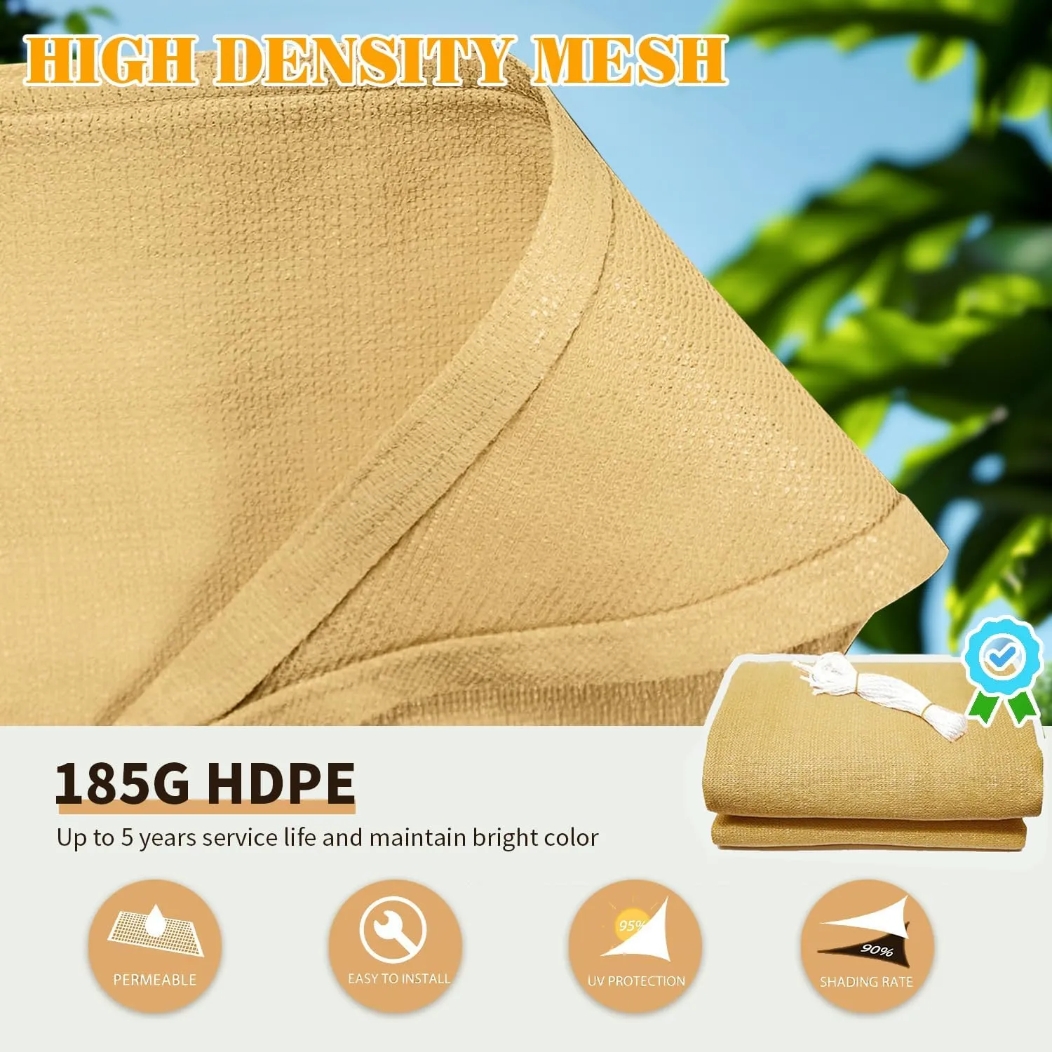 20'x20'x20' Sun Shade Sail Triangle Outdoor UV Block Canopy Sunshade Cover for Backyard Porch Pergola Deck Garden Patio, Sand