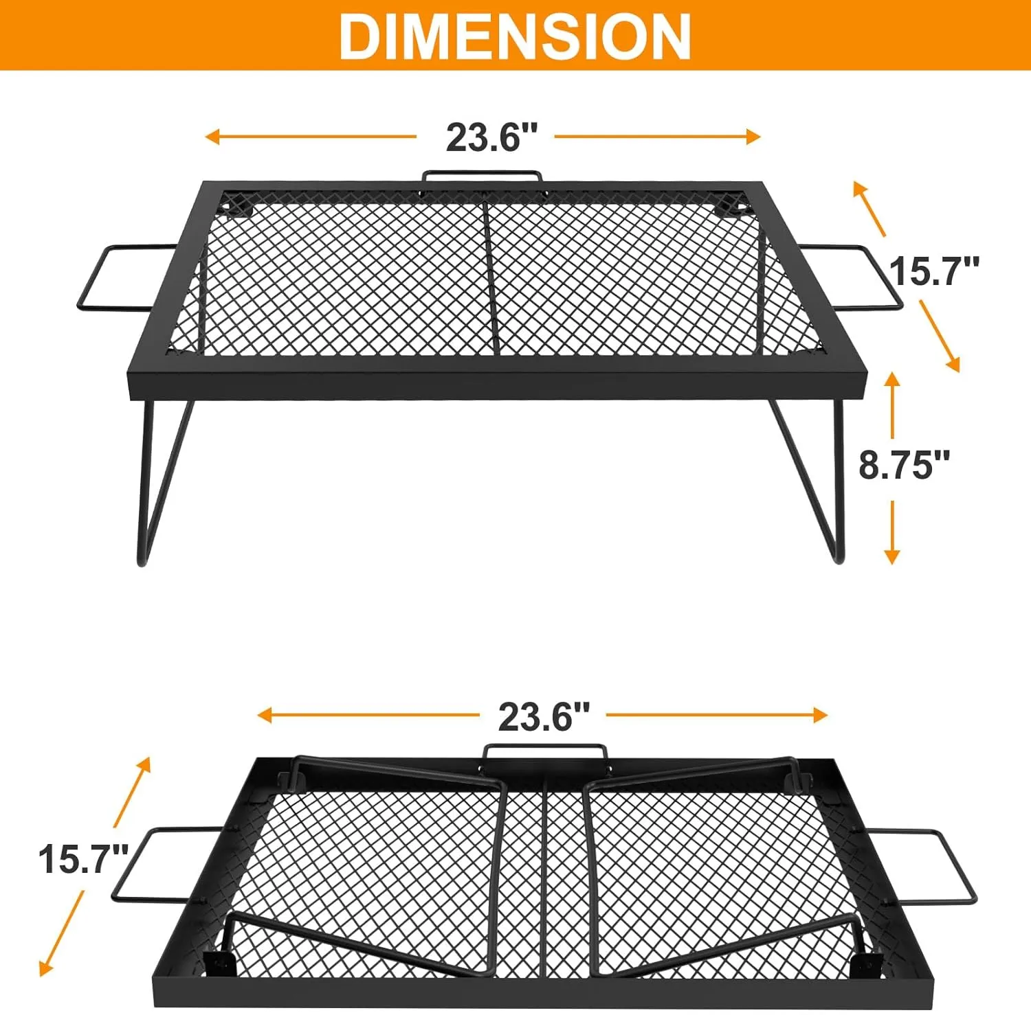 23" Fireplace Cooking Grate, Folding Campfire Grill Rack, Over the Fire Cooking Equipment, Camping Accessories for Outside