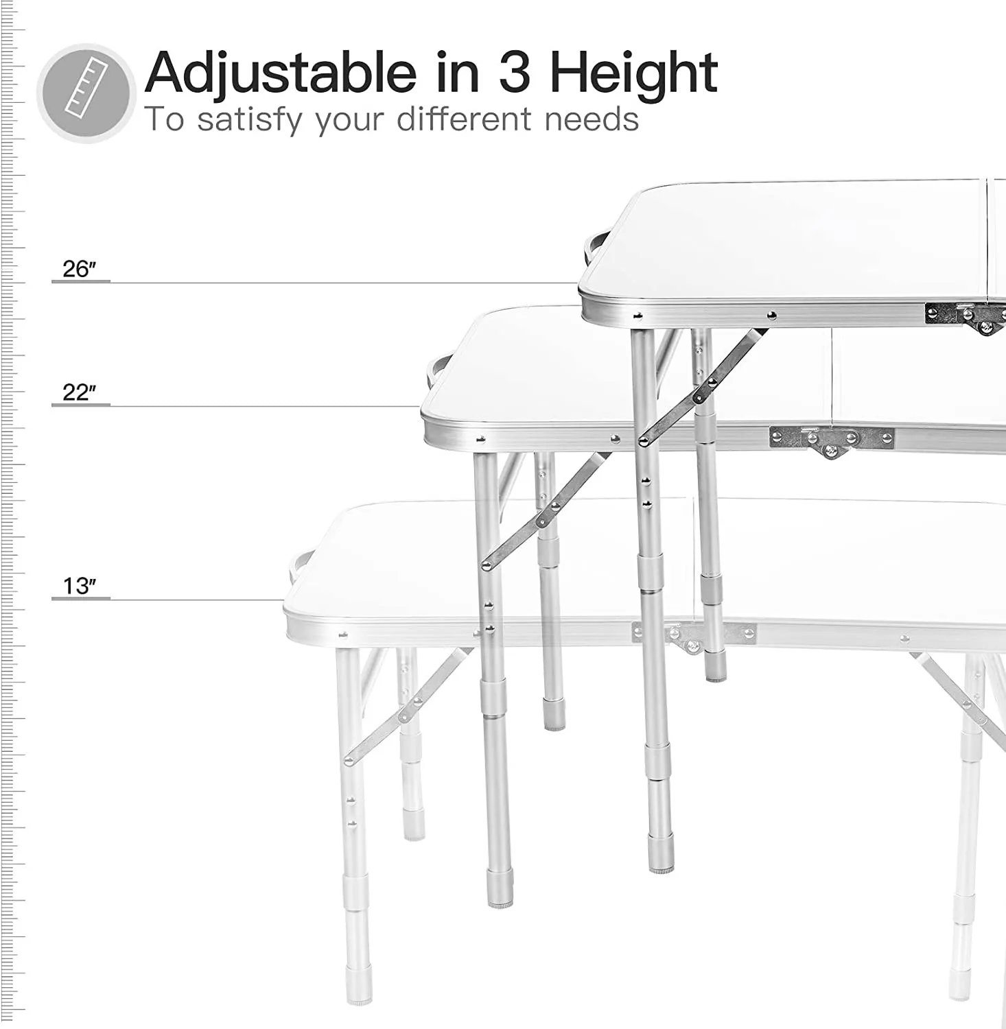 26 in. H Rectangle Aluminum Folding Portable Outdoor Picnic Table