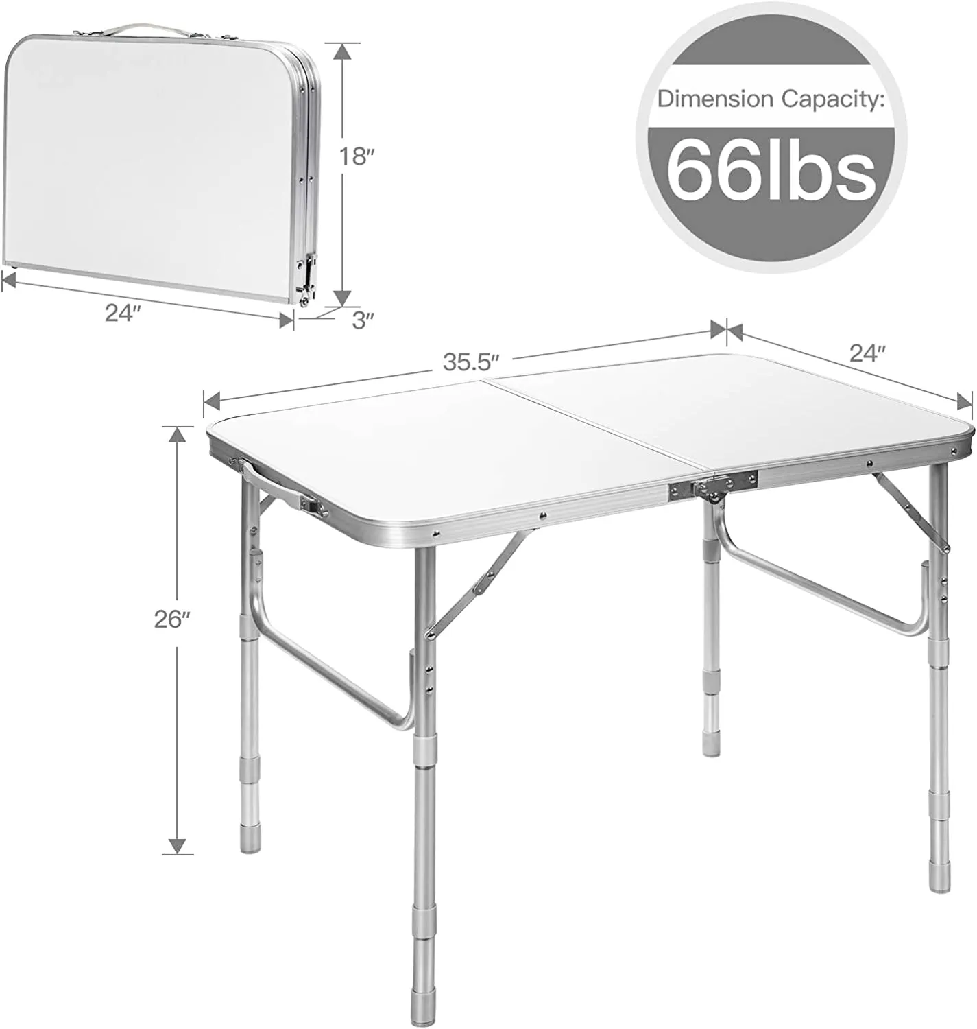 26 in. H Rectangle Aluminum Folding Portable Outdoor Picnic Table