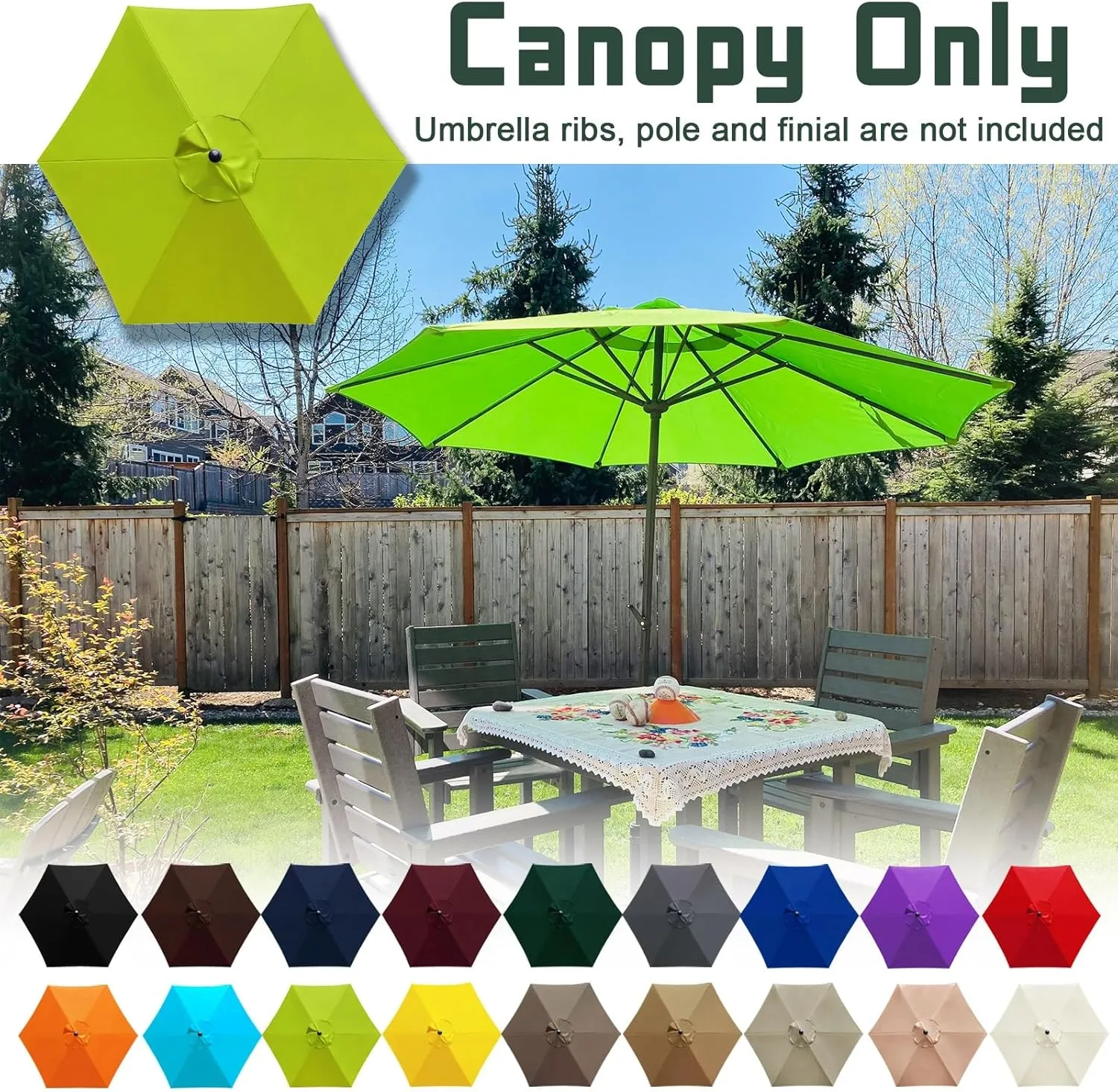2.7m Sun Umbrella Replacement Cloth for 6 Ribs Replacement Parasol Fabric Canopy Cover for Market, Backyard, Garden, Deck, Pool, Patio(Dark Red)