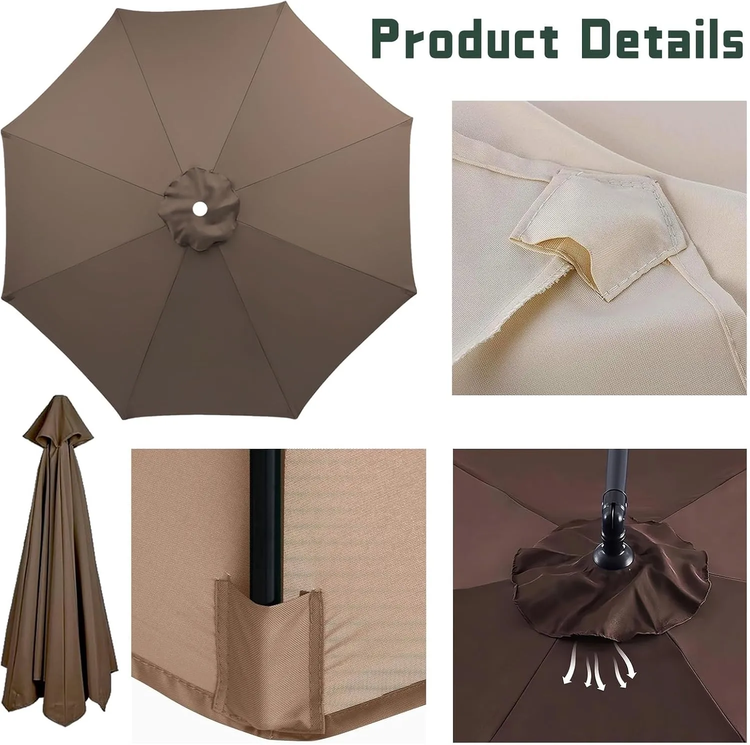 2.7m Sun Umbrella Replacement Cloth for 6 Ribs Replacement Parasol Fabric Canopy Cover for Market, Backyard, Garden, Deck, Pool, Patio(Dark Red)