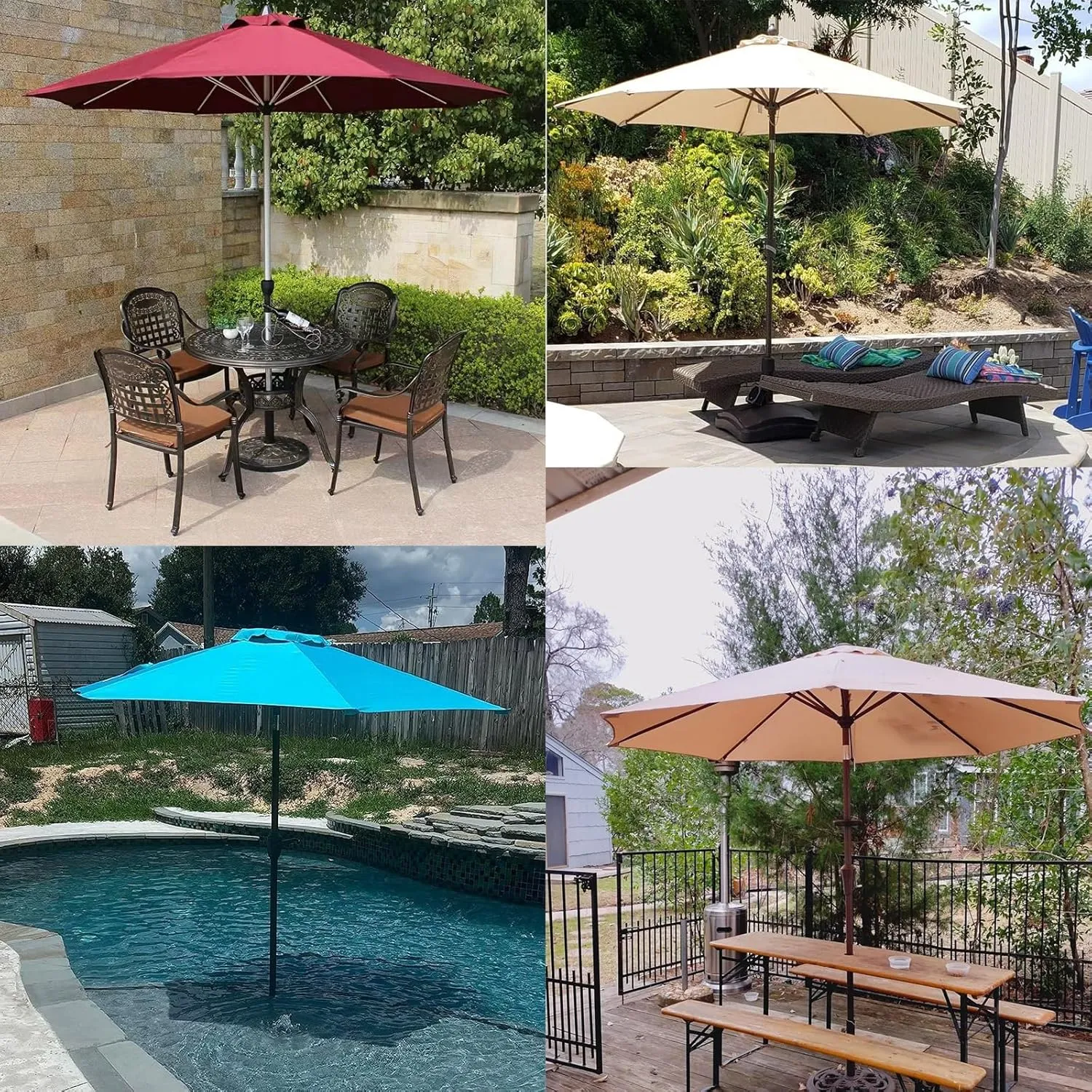 2.7m Sun Umbrella Replacement Cloth for 6 Ribs Replacement Parasol Fabric Canopy Cover for Market, Backyard, Garden, Deck, Pool, Patio(Dark Red)