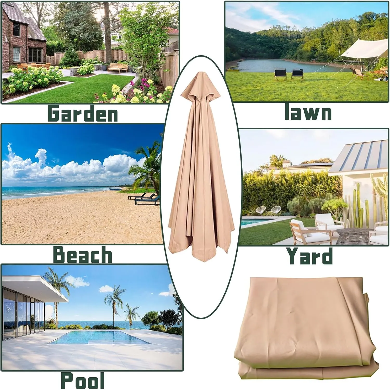 2.7m Sun Umbrella Replacement Cloth for 6 Ribs Replacement Parasol Fabric Canopy Cover for Market, Backyard, Garden, Deck, Pool, Patio(Dark Red)