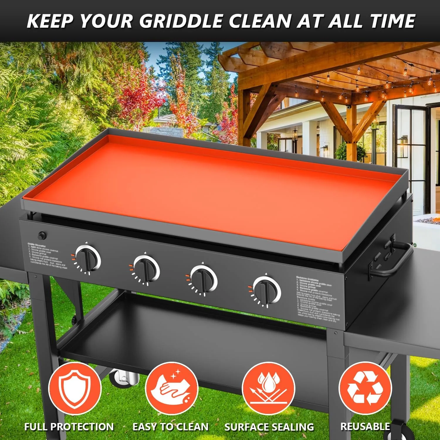 28" Silicone Griddle Mat Cover for Blackstone, Heavy Duty Silicone Cover, All Year Round Griddle Top Protective Mat for Black Stone Accessories