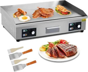 29 Inch Commercial Electric Griddle, Flat Top Grill Countertop Griddle, Non-Stick Stainless Steel Teppanyaki Grill, 3000W 110V, for Restaurant Kitchen Outdoor Bbq