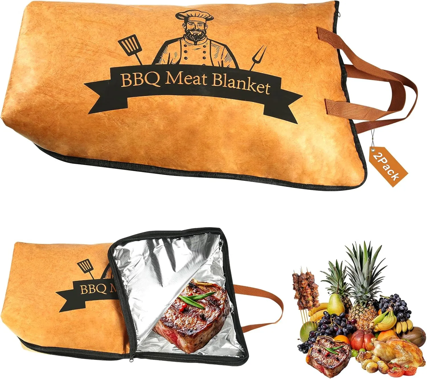 2Pcs BBQ Blanket for Resting Meat,Smoker Meat Resting Blanket, Reusable Smoker Grilling Meat Insulated Resting Bag with Wide Mouth for Large Brisket/Pork Shoulders/Turkeys,Gifts for Men (Blanket 21in)