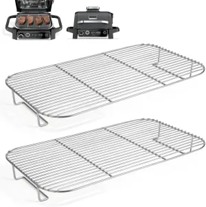 2Pcs Stainless Steel Rack Set for Ninja Woodfire Outdoor Grill and Smoker, Grill Rack Accessories for Ninja Woodfire OG701 OG751, Non-Stick Barbecue Cooking Grill Stand - Dishwasher Safe