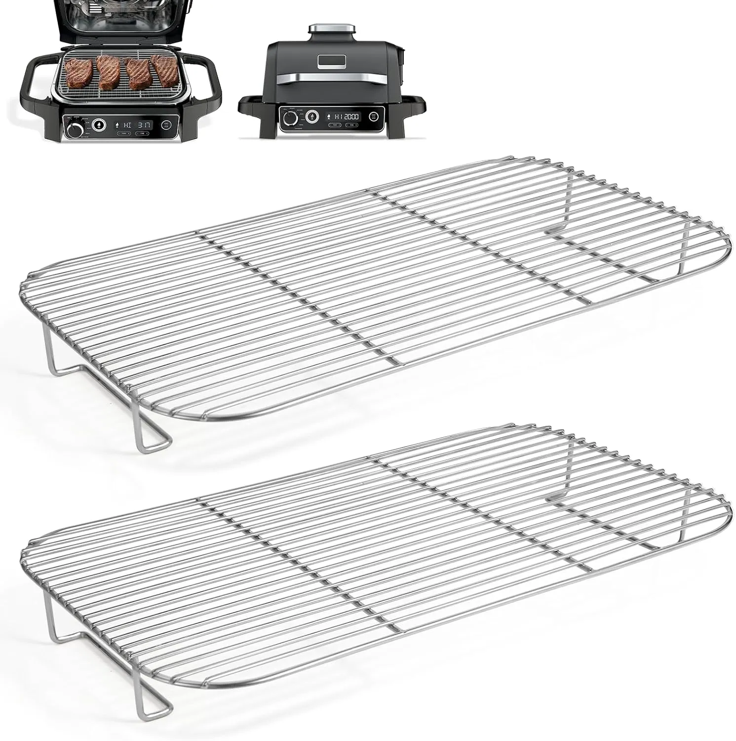 2Pcs Stainless Steel Rack Set for Ninja Woodfire Outdoor Grill and Smoker, Grill Rack Accessories for Ninja Woodfire OG701 OG751, Non-Stick Barbecue Cooking Grill Stand - Dishwasher Safe