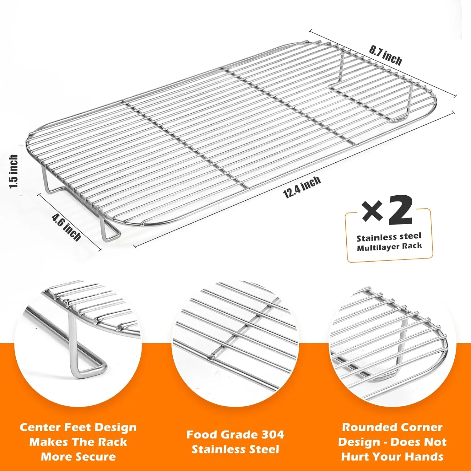 2Pcs Stainless Steel Rack Set for Ninja Woodfire Outdoor Grill and Smoker, Grill Rack Accessories for Ninja Woodfire OG701 OG751, Non-Stick Barbecue Cooking Grill Stand - Dishwasher Safe