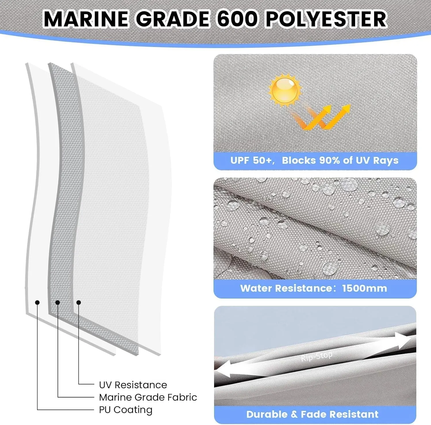 3 Bow Bimini Top for Boats, Heavy Duty Canvas Sun Shade, Aluminum Frame with Mesh Sidewalls & Storage Boot, Waterproof UV Protection, 5 Sizes, Quick-Install Design