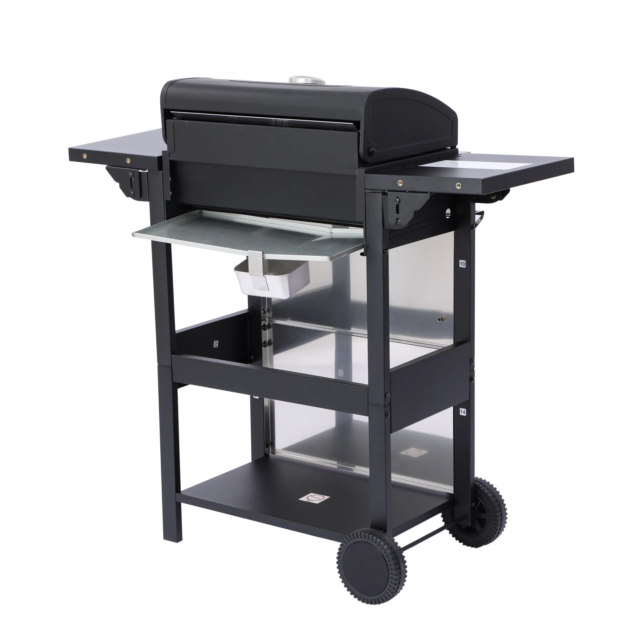 3 Burner Propane Gas Bbq Grill, 25650Btu Output With Wire Enamel Cooking Grids For Outdoor Barbecue, Foldable Side Table, Stainless Steel - Black / Silver