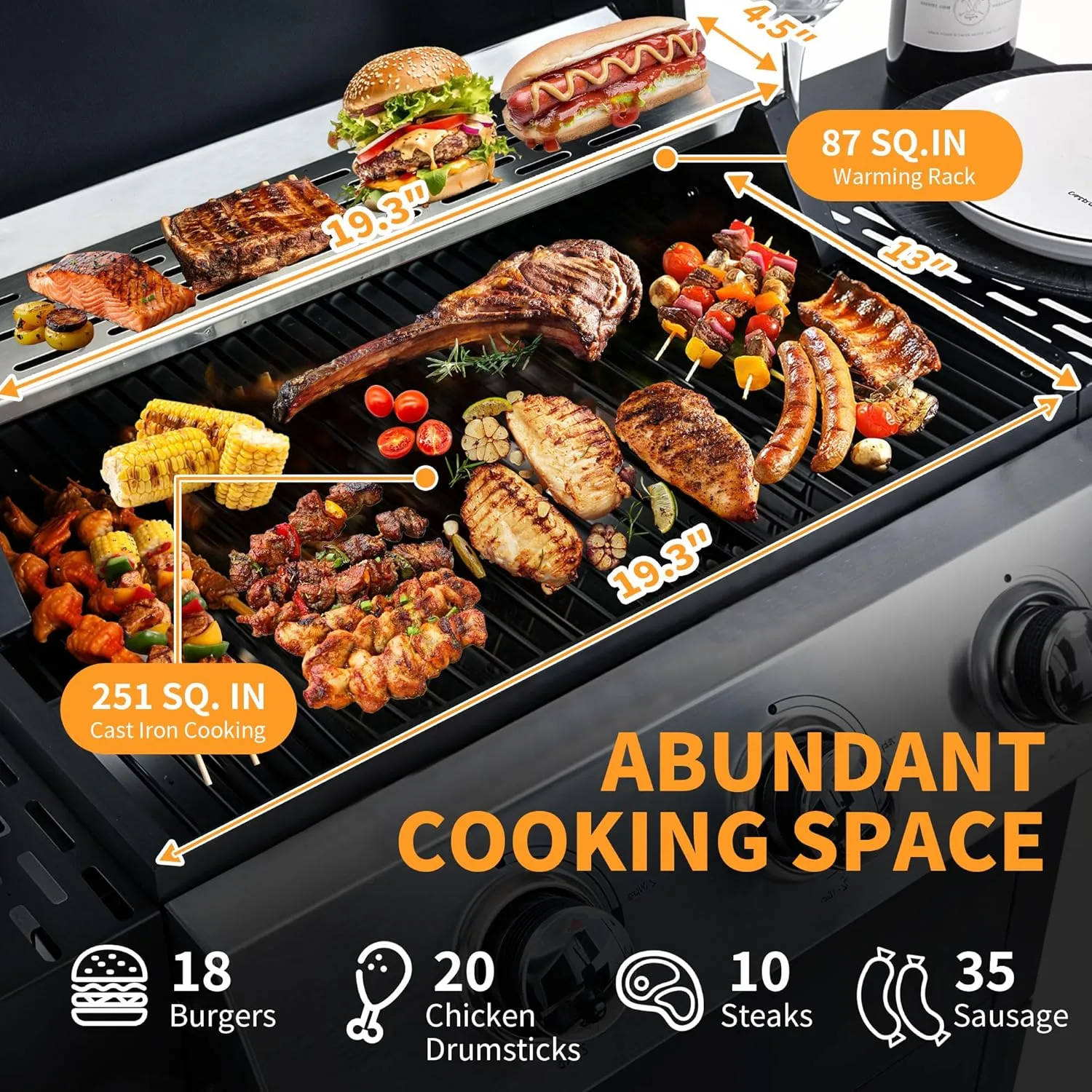 3-Burner Propane Gas BBQ Grill with Warming Rack, Stainless Steel Gas Grill with 25,650 BTUs Output for Outdoor,Camping,Barbecue Grilling & Backyard Cooking,Black and Silver