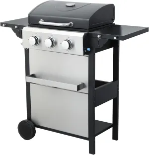 3-Burner Propane Gas Grill, 25650 BTU Output Stainless Steel Grill with Foldable Side Table, Hanging Basket, Cabinet Style Barbecue Grill for Camping, Outdoor Cooking, Patio, Garden BBQ