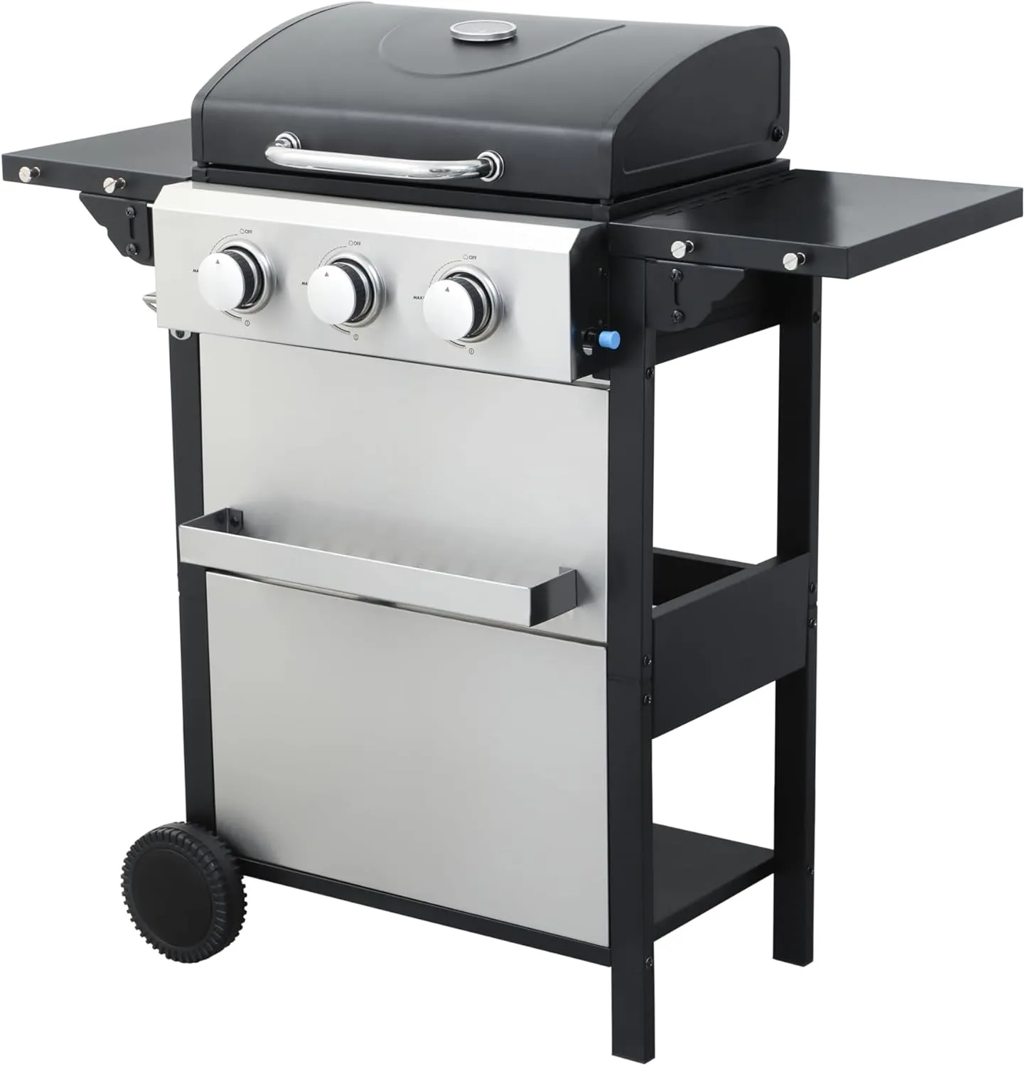 3-Burner Propane Gas Grill, 25650 BTU Output Stainless Steel Grill with Foldable Side Table, Hanging Basket, Cabinet Style Barbecue Grill for Camping, Outdoor Cooking, Patio, Garden BBQ