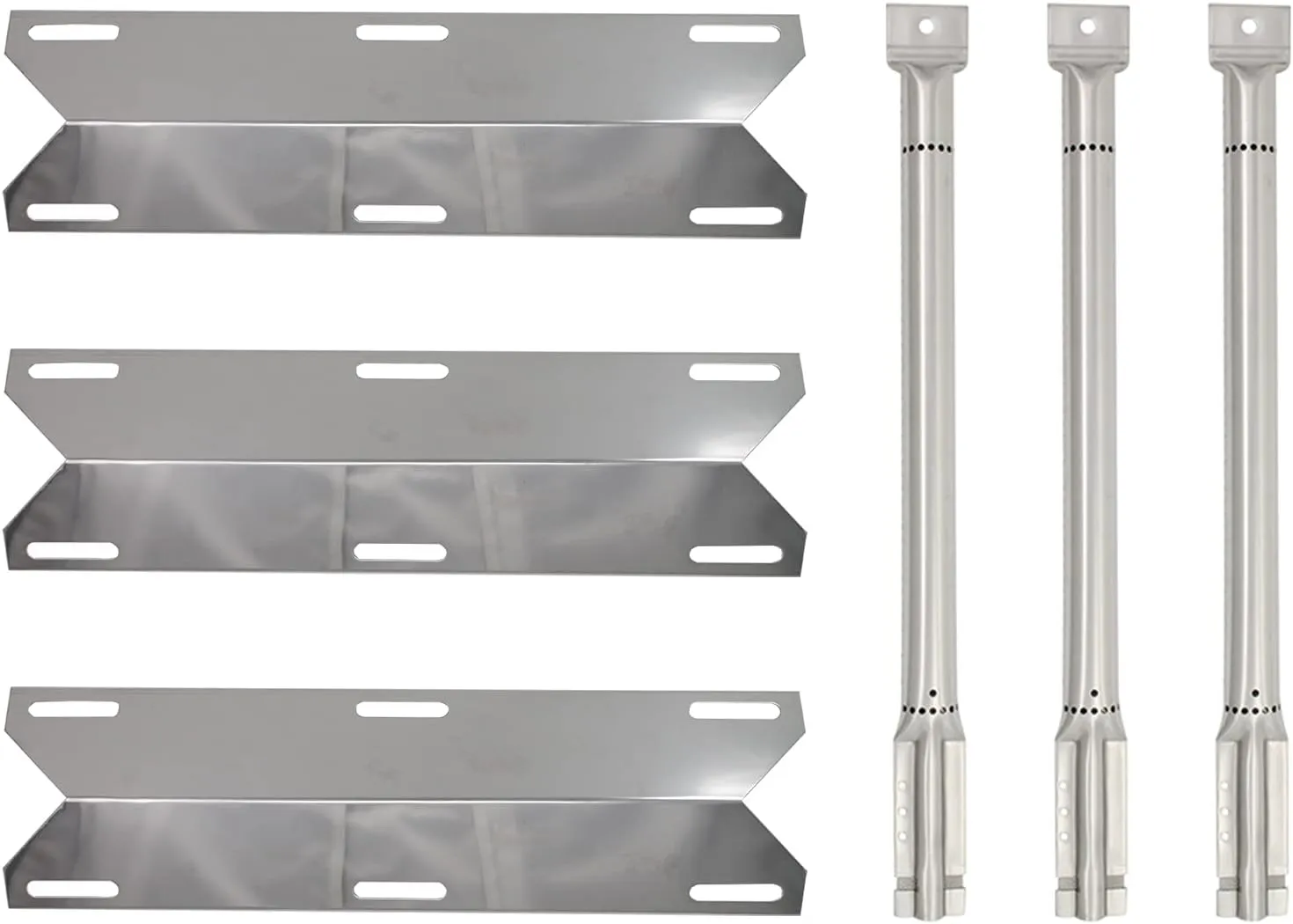 3-Pack BBQ Gas Grill Tube Burner & Heat Shield Plate Tent Replacement Parts for Charmglow 720-0396 - Compatible Barbeque Stainless Steel Pipe Burners & Flame Tamer, Guard, Deflector, Flavorizer Bar